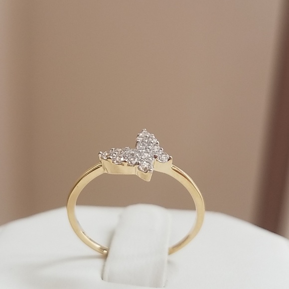 14k solid Gold CZ sideway Butterfly Promise Ring - Picture 8 of 9